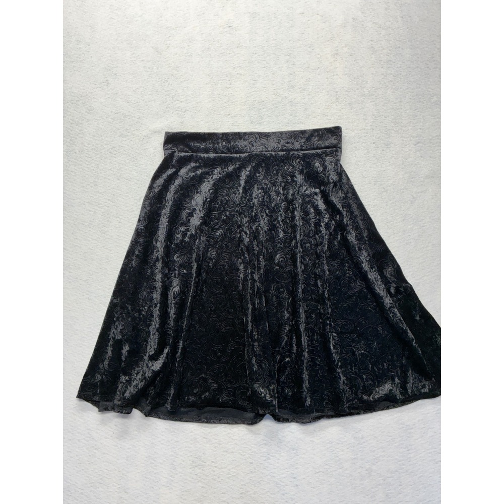 Claudia Richard Flared Skater Skirt Whimsigoth Velvet Paisley Embossed M Black